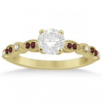 Marquise & Dot Garnet & Diamond Engagement Ring 18k Yellow Gold 0.24ct