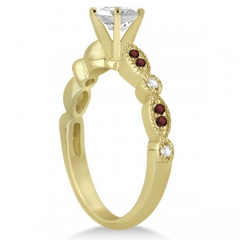 Marquise & Dot Garnet & Diamond Engagement Ring 18k Yellow Gold 0.24ct