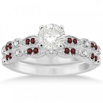 Marquise and Dot Garnet & Diamond Bridal Set 14k White Gold (0.49ct)