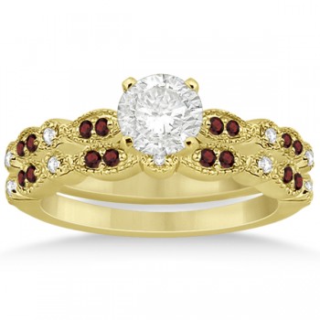 Marquise and Dot Garnet & Diamond Bridal Set 18k Yellow Gold (0.49ct)