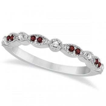 Marquise and Dot Garnet & Diamond Wedding Band 14k White Gold 0.25ct