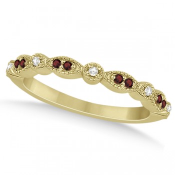 Marquise and Dot Garnet & Diamond Wedding Band 18k Yellow Gold 0.25ct