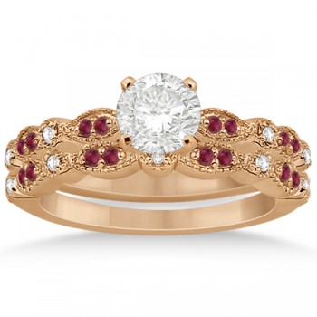 Ruby & Diamond Marquise Bridal Set 14k Rose Gold (0.41ct)