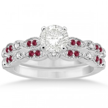 Ruby & Diamond Marquise Bridal Set 14k White Gold (0.41ct)