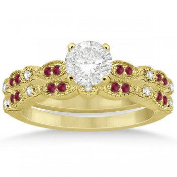 Ruby & Diamond Marquise Bridal Set 14k Yellow Gold (0.41ct)