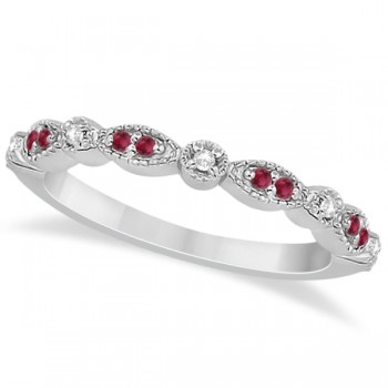 Ruby & Diamond Marquise Wedding Band 14k White Gold (0.21ct)