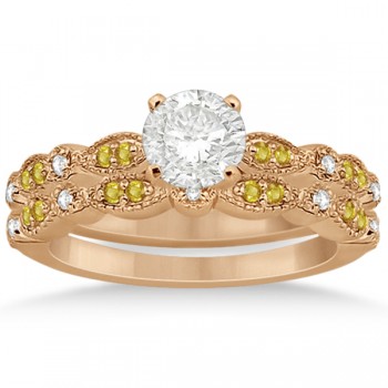 Yellow Sapphire & Diamond Marquise Bridal Set 18k Rose Gold (0.49ct)