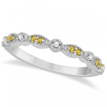 Yellow Sapphire & Diamond Marquise Wedding Band 14k White Gold 0.25ct