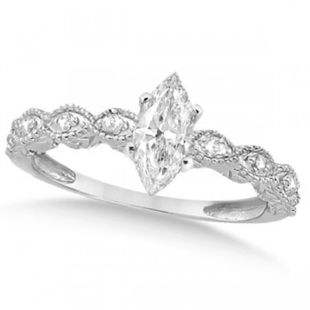 Marquise Antique Diamond Engagement Ring in 14k White Gold (1.00ct)