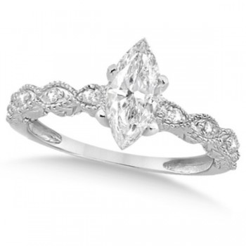 Marquise Antique Diamond Engagement Ring in 14k White Gold (1.50ct)