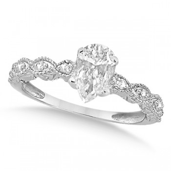 Pear-Cut Antique Lab Grown Diamond Engagement Ring in 14k White Gold (0.50ct)