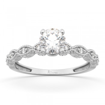 Petite Antique-Design Diamond Engagement Ring 14k White Gold (0.75ct)