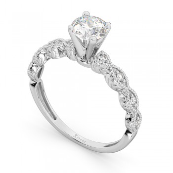 Petite Antique-Design Diamond Engagement Ring 14k White Gold (1.00ct)