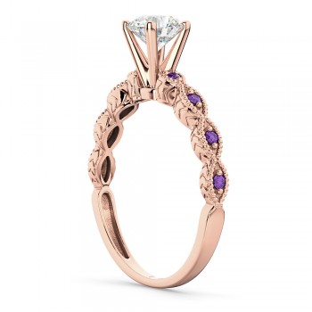Vintage Lab Grown Diamond & Amethyst Engagement Ring 14k Rose Gold 0.75ct