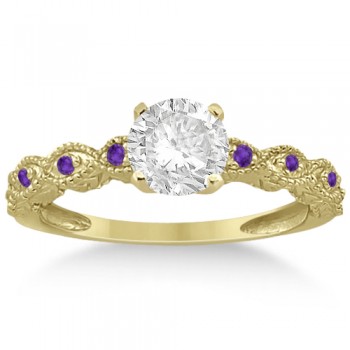 Vintage Lab Grown Diamond & Amethyst Engagement Ring 14k Yellow Gold 0.75ct