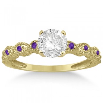 Vintage Lab Grown Diamond & Amethyst Engagement Ring 14k Yellow Gold 1.00ct