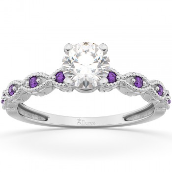 Vintage Lab Grown Diamond & Amethyst Engagement Ring Platinum 0.75ct