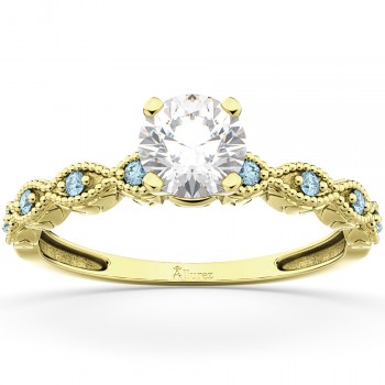 Vintage Diamond & Aquamarine Engagement Ring 18k Yellow Gold 0.50ct