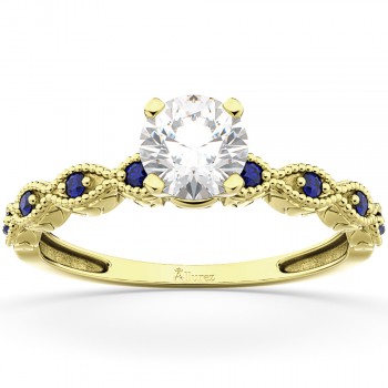 Vintage Diamond & Blue Sapphire Engagement Ring 18k Yellow Gold 0.75ct