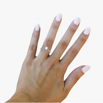 Vintage Lab Grown Diamond & Blue Sapphire Engagement Ring 18k White Gold 0.50ct