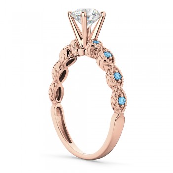 Vintage Diamond & Blue Topaz Engagement Ring 14k Rose Gold 0.50ct