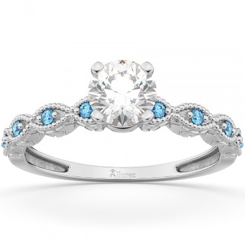 Vintage Diamond & Blue Topaz Engagement Ring 14k White Gold 0.50ct