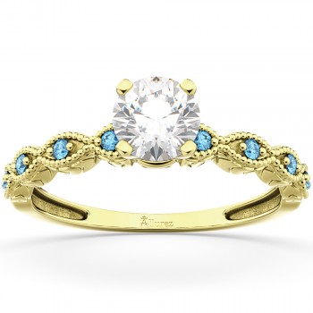 Vintage Diamond & Blue Topaz Engagement Ring 14k Yellow Gold 0.50ct