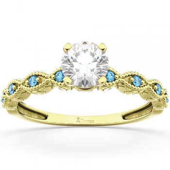 Vintage Diamond & Blue Topaz Engagement Ring 14k Yellow Gold 0.75ct