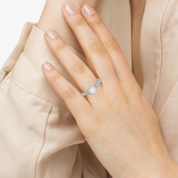 Vintage Lab Grown Diamond & Blue Topaz Engagement Ring 14k White Gold 0.50ct