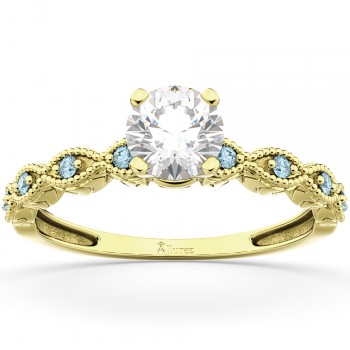 Vintage Lab Grown Diamond & Blue Topaz Engagement Ring 14k Yellow Gold 0.75ct