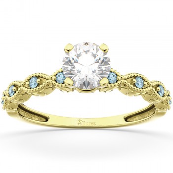 Vintage Lab Grown Diamond & Blue Topaz Engagement Ring 14k Yellow Gold 1.50ct