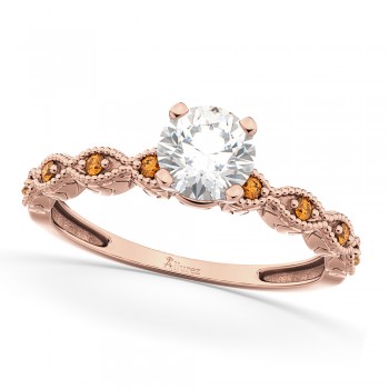 Vintage Diamond & Citrine Engagement Ring 14k Rose Gold 0.50ct