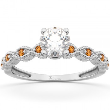 Vintage Diamond & Citrine Engagement Ring 14k White Gold 0.75ct