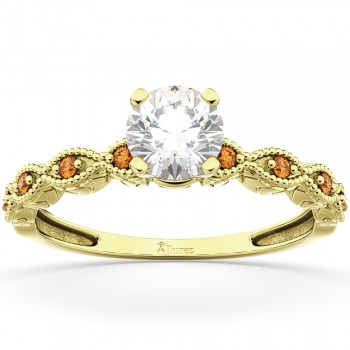 Vintage Diamond & Citrine Engagement Ring 18k Yellow Gold 0.50ct