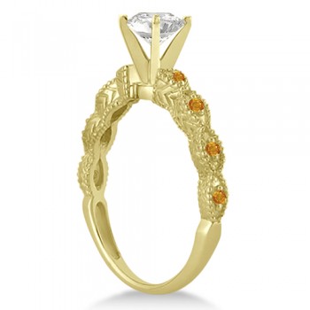Vintage Lab Grown Diamond & Citrine Engagement Ring 14k Yellow Gold 0.75ct