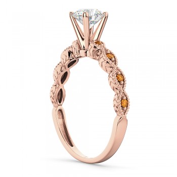 Vintage Lab Grown Diamond & Citrine Engagement Ring 18k Rose Gold 0.50ct