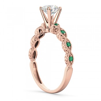 Vintage Diamond & Emerald Engagement Ring 14k Rose Gold 1.50ct