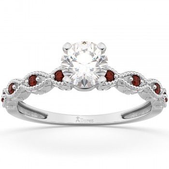 Vintage Diamond & Garnet Engagement Ring 14k White Gold 0.50ct