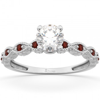 Vintage Lab Grown Diamond & Garnet Engagement Ring 14k White Gold 0.50ct