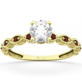 Vintage Lab Grown Diamond & Garnet Engagement Ring 14k Yellow Gold 0.75ct