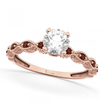 Vintage Lab Grown Diamond & Garnet Engagement Ring 18k Rose Gold 0.50ct