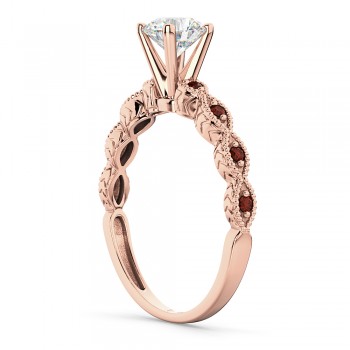 Vintage Lab Grown Diamond & Garnet Engagement Ring 18k Rose Gold 0.50ct