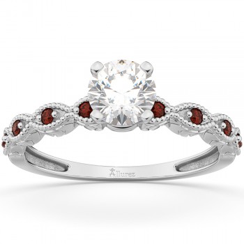 Vintage Lab Grown Diamond & Garnet Engagement Ring Platinum 1.50ct