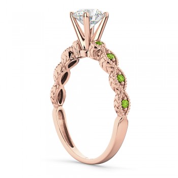 Vintage Diamond & Peridot Engagement Ring 14k Rose Gold 1.00ct