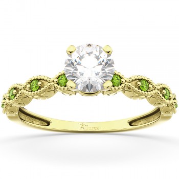 Vintage Diamond & Peridot Engagement Ring 14k Yellow Gold 0.50ct