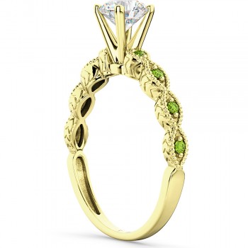 Vintage Diamond & Peridot Engagement Ring 18k Yellow Gold 0.75ct