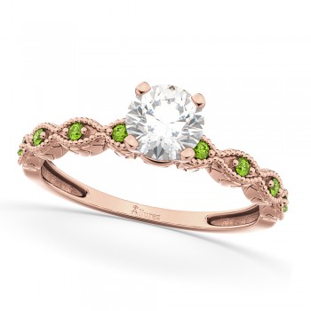 Vintage Lab Grown Diamond & Peridot Engagement Ring 14k Rose Gold 0.50ct