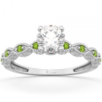 Vintage Lab Grown Diamond & Peridot Engagement Ring 14k White Gold 0.50ct
