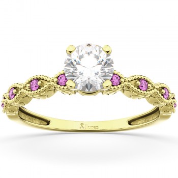 Vintage Diamond & Pink Sapphire Engagement Ring 14k Yellow Gold 0.50ct