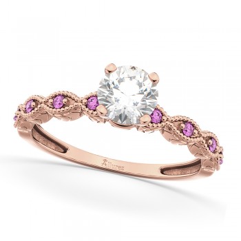 Vintage Lab Grown Diamond & Pink Sapphire Engagement Ring 14k Rose Gold 0.50ct